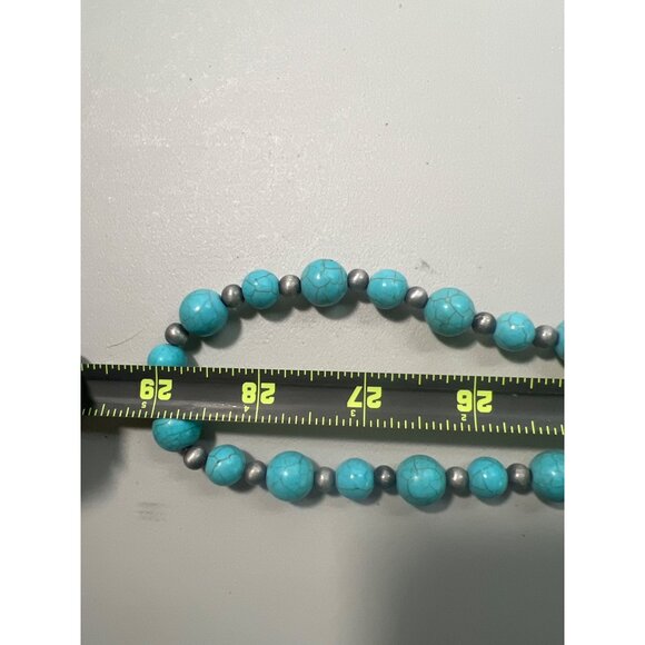 Beaded Statement Necklace Faux Turquoise & Silver Spacers 48" Southwestern Boho - Picture 5 of 5
